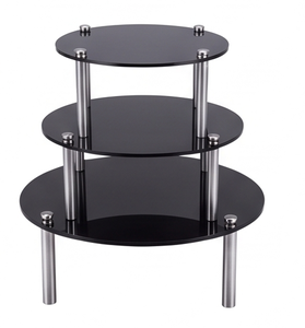Support de service à étages en acrylique noir avec pieds en acier inoxydable, présentoir rond à 3 niveaux pour table de salle à manger, cuisine, restaurant - Product Image 1
