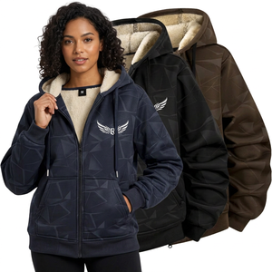 <b>Men's</b> Coated Streetwear Hooded <b>Fleece</b> Bomber <b>Jacket</b> Front Logo Printed <b>Lined</b> Zipper Casual Winter Polyester - Product Image 4