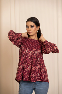 SUKOON Haut fluide en coton à motif floral pour femme, manches longues, coupe décontractée, détail boutonné |   Tunique d'été pour femmes, à porter au quotidien - Product Image 2