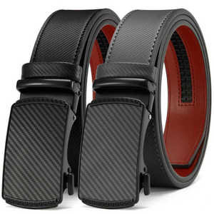 Cinturón Reversible para Hombre con Patrón de Fibra de Carbono, Hebilla de Cierre Automático, Estilo Casual, Negro y Gris con Forro Interior Rojo - Product Image 1