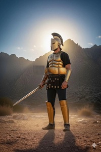 Conjunto de armadura espartana griega hecha a mano — Casco, coraza muscular (delantera y trasera), escudos redondos, brazaletes y soporte de cuero - Product Image 2