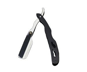 มีดโกนตรงสำหรับผู้ชายพับได้ใบมีดสแตนเลสสีดำและที่จับโลหะสำหรับร้านตัดผม - Product Image 2