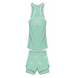 Ensemble de bain vert menthe et blanc, débardeur dos nageur sans manches avec short assorti, léger, séchage rapide, performance pour l'entraînement - Product Image 2