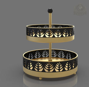 Plateau de service rond à 2 niveaux en acier inoxydable, écologique, noir et or, décoratif et luxueux - Product Image 6