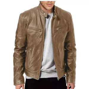 Jacket for <b>Men</b> Wholesale Autumn Winter Fashion <b>Men's</b> Leather Jackets Solid Color Zipper Faux Leather PU Jacket for <b>Men</b> - Product Image 4