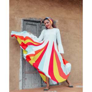 Ensemble évasé en mousseline multicolore Snow Angrkha coupe trapèze - Product Image 2