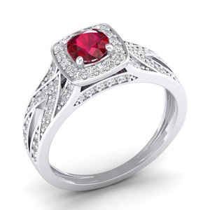 Bague Halo personnalisée REYES avec rubis rond de 0,5 carat en or massif 14 carats, Moissanite certifiée GRA, cadeau de mariage, bijoux - Product Image 2