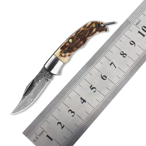 Couteau pliant en acier Damas, lame droite, épaisseur 0,5 mm, manche en bois, ouverture coulissante, couteau utilitaire, pointe acérée TRADES - Product Image 2