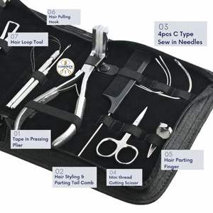 Outils pour extensions de cheveux, y compris pince pour extensions à bandes, boucle et crochet. - Product Image 2