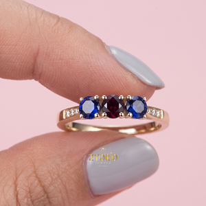 Bague de fiançailles et de mariage de luxe en or jaune 9 carats avec saphir bleu et diamant créés en laboratoire pour femmes - Product Image 3