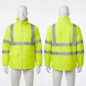Unisex <b>Hi</b> <b>Vis</b> Work <b>Jacket</b> 300D Canvas Polyester 180 GSM Neon <b>Yellow</b> Reflective Tape Full Zip Utility Pockets Custom Logo - Product Image 1