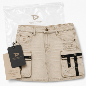 Jupe cargo en jean vintage Dirty Cream coupe ample pour femme, style streetwear d'été avec poches, bretelles noires et rivets - Product Image 5