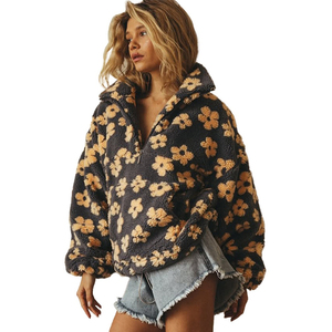 Premium Sherpa Fleece Quarter Zip Women's Pullover Hoodies High Collar Fluffy Teddy Bear Patterned Custom Logo Warm <b>Jackets</b> OEM - Product Image 3