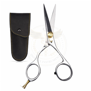 <b>Left</b> <b>Handed</b> Stainless Steel Mustache & Beard <b>Scissors</b> for Men with Pouch-Professional Hair Grooming Barber & Thinning <b>Scissors</b> - Product Image 1