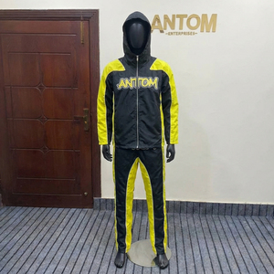 ชุดวอร์มผู้ชายแบบมีฮู้ด แจ็คเก็ตกันลมแบบซิปเต็มตัว กางเกงขายาว สีดำเหลือง ชุดกีฬา ชุดออกกำลังกายสำหรับฤดูใบไม้ร่วง ไซส์ผู้ใหญ่ - Product Image 3