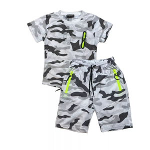 Ensembles d'été en coton respirant pour enfants, t-shirt camouflage et short, tenue en deux pièces, légère, confortable, vêtements décontractés pour garçons - Product Image 1