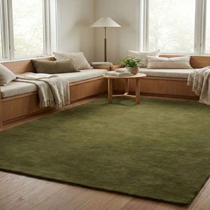 Alfombra Moderna de Lana Verde Oliva Hecha a Mano, Alfombra Sólida de Estilo Escandinavo para Sala de Estar, Dormitorio, Decoración del Hogar - Product Image 1