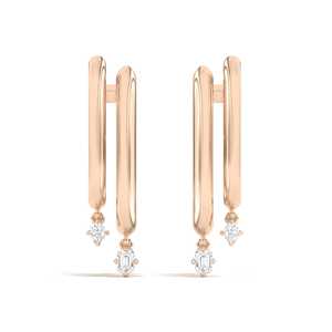 Round Emerald Lab Grown Diamond Double <b>Hoop</b> Drop <b>Earring</b> Multi Shape East West Bezel Set Dangle 14kt 18kt <b>Solid</b> Gold Wholesale - Product Image 1
