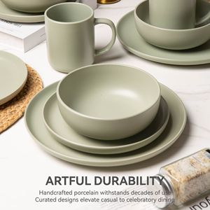 Set di Stoviglie in Gres da 12 Pezzi, Adatto per Microonde e Lavastoviglie, Piatti e Ciotole Non Tossici, Design Impilabile - Product Image 6
