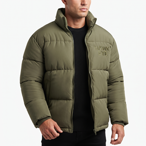 Chaqueta Acolchada Verde Oliva para Hombre, Corte Regular, Cuello Alto, Cierre de Cremallera, Logotipo Bordado Personalizado, Abrigo de Invierno Cortavientos - Product Image 2