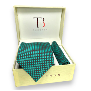 Conjunto de Corbata y Pañuelo de Bolsillo a Cuadros Verde Mar |   Caja de Regalo Premium con Corbata Tejida |   Accesorios Formales para Hombres para Fiestas de Negocios - Product Image 3