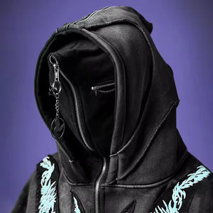 Sudadera con capucha y cremallera completa para hombre, estilo moderno, con efecto desgastado, lavado ácido, pedrería y máscara, 500 g/m², 100% algodón - Product Image 4