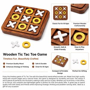Jeu de Tic Tac Toe en bois avec des pions blancs X et jaunes O, design minimaliste pour enfants et adultes - Product Image 3