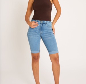 Women's High Waisted Distressed <b>Denim</b> Shorts Ripped Casual Summer Style Light Blue Cotton Shorts - Product Image 4