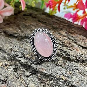 Élégant bijou bohème en argent sterling 925 fait main avec quartz rose ovale, certifié IGI, cadeau stylé pour - Product Image 3