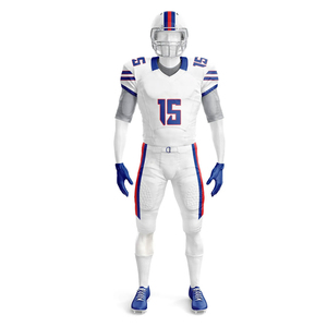 Uniforme de Fútbol Americano Personalizado Blanco, Azul y Rojo, Impresión por Sublimación, Poliéster Transpirable, para Hombre Adulto, Servicio OEM - Product Image 1