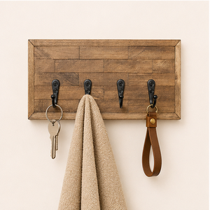 Rustic <b>Wall</b> Mounted Wooden <b>Key</b> <b>Hooks</b> With 4 Heavy Duty Metal <b>Hooks</b> Decorative Farmhouse Entryway Organizer And <b>Key</b> Rack - Product Image 5