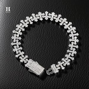 Iced Out Cross Link <b>Bracelet</b> Diamond Gothic Cross Charm <b>Bracelet</b> Hip Hop Men Jewelry with Luxury Box Clasp - Product Image 1