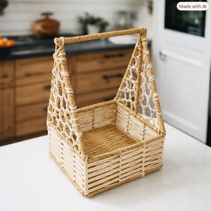Panier de rangement multifonctionnel en jute naturel, écologique, forme rectangulaire, avec poignée, élégant organisateur de cuisine, décoratif Ecowoodies - Product Image 2