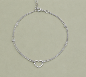 Chevillère Cœur Double Chaîne en Argent Sterling 925 Plaqué Rhodium, Réglable, Minimaliste, pour Femme, Bijou de Pied Tendance - Product Image 3