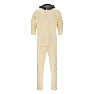 Men's Beige <b>Hooded</b> Tracksuit Full Length Sweat Suit Joggers Set Solid Color Casual Wear Breathable Polyester Cotton Spring Style - Product Image 2