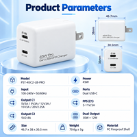 Chargeur mural compact 45W GaN Mini double USB-C PD à charge rapide avec protection ignifuge pour smartphones, tablettes et ordinateurs portables