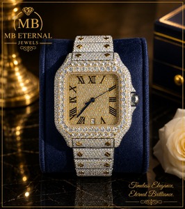MB ETERNAL JEWELS นาฬิกาเพชร 41 มม. หน้าปัดสี่เหลี่ยม ตัวเลขโรมัน โลหะผสม คริสตัลแซฟไฟร์ ตัวล็อคแบบ Deployment สำหรับผู้ชาย ควอตซ์ หรูหรา - Product Image 2