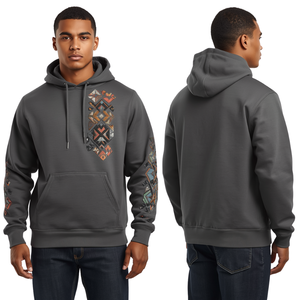 Sweat à capuche brodé raffiné pour homme avec motif géométrique en point de croix, tissu épais de qualité supérieure et style urbain tendance - Product Image 3