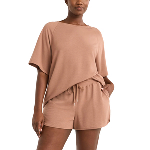 Conjunto de Verano para Mujer, Personalizado, 360 Gramos, Poliéster/Algodón, Felpa Transpirable, Estilo Informal, Talla Grande, Camiseta y Pantalones Cortos, 2 Piezas - Product Image 1