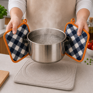 Most Selling Yarn Dyed Check Pattern Soft and Durable Kitchen Usage Pot <b>Holder</b> 100% Recycled Cotton Pot <b>Holders</b> Indian Supplier - Product Image 1