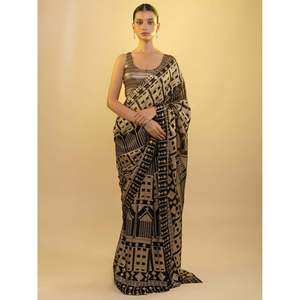 Impresionantes lentejuelas negras Georgette Festival Wear Saree con blusa - Product Image 1