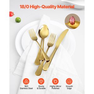Set di posate da 100 pezzi in acciaio inossidabile lucido a specchio, color oro e argento, per uso alimentare, lavabili in lavastoviglie, per hotel - Product Image 4