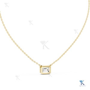Lab Grown Diamond 2.50 CT Emerald Cut East West Bezel <b>Pendant</b> Necklace 14K 18K <b>Solid</b> <b>Gold</b> Fine Women Minimalist Gift Party - Product Image 4