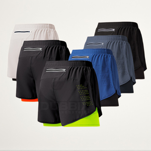 Men's Double <b>Layer</b> Black Running Shorts Quick-drying Fitness Sport Workout Training Bodybuilding Pants New Formal Style - Product Image 1