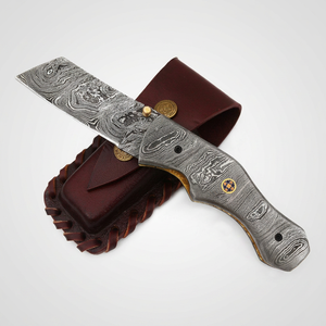 Cuchillo Plegable de Acero de Damasco de Grado Industrial, Hoja de Bolsillo de Espiga Completa, Punta Caída, Borde Recto, OEM Personalizado para Caza y Camping al Aire Libre - Product Image 1