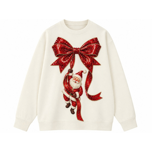 Elegant Women Yellow Christmas Tree <b>Sequin</b> Embroidery Breathable Sweatshirt O-Neck Drop-Shoulder <b>Long</b> <b>Sleeve</b> Crewneck <b>Top</b> - Product Image 5