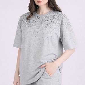 Stylish Women Casual Summer T-shirt Breathable Quick Dry Rhinestone T-shirt For Women <b>Sparkly</b> Rhinestone Party T-shirt - Product Image 4
