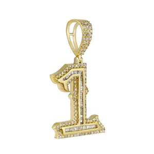 Colgante de Moissanita Número Uno Brillante, Diseño Baguette y Redondo, Amuleto Atrevido, Joyería Chapada en Oro/Plata Estilo Hip Hop - Product Image 2
