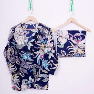 Conjunto de Pijama para Mujer, Hecho a Mano, con Estampado Floral Romántico, Manga Tres Cuartos, Cuello en V, Cintura Elástica, Suave, Transpirable y de Secado Rápido - Product Image 2