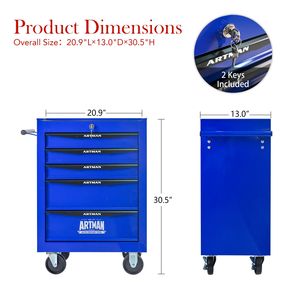 20\" 5-Drawer Rolling <b>Metal</b> <b>Tool</b> Chest Cabinet Steel <b>Tool</b> Storage <b>Box</b> with Ball Bearing Drawer Slides - Product Image 6